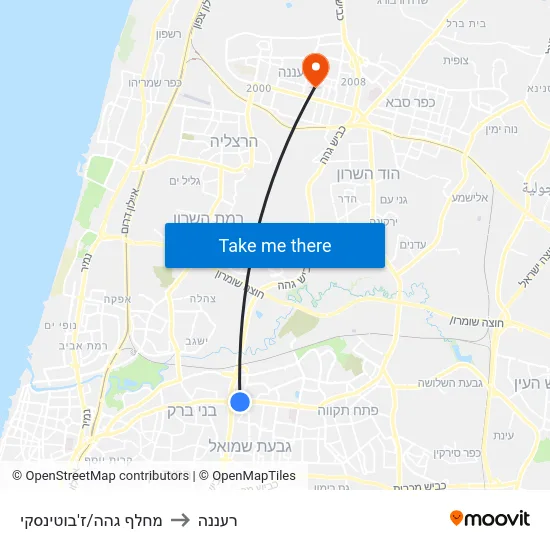 מחלף גהה/ז'בוטינסקי to רעננה map