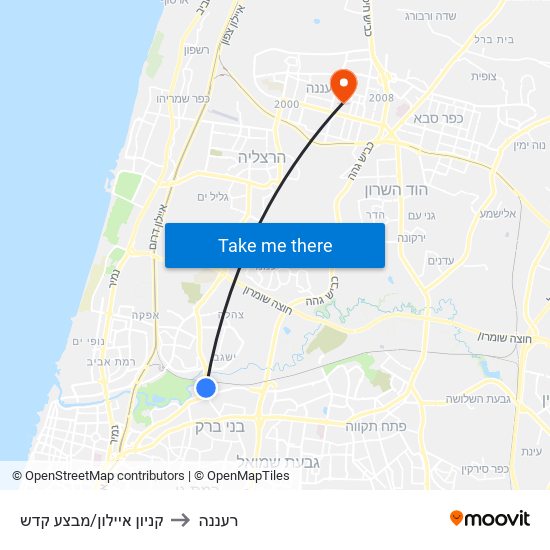 קניון איילון/מבצע קדש to רעננה map