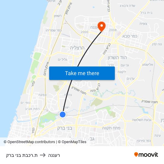 ת.רכבת בני ברק to רעננה map