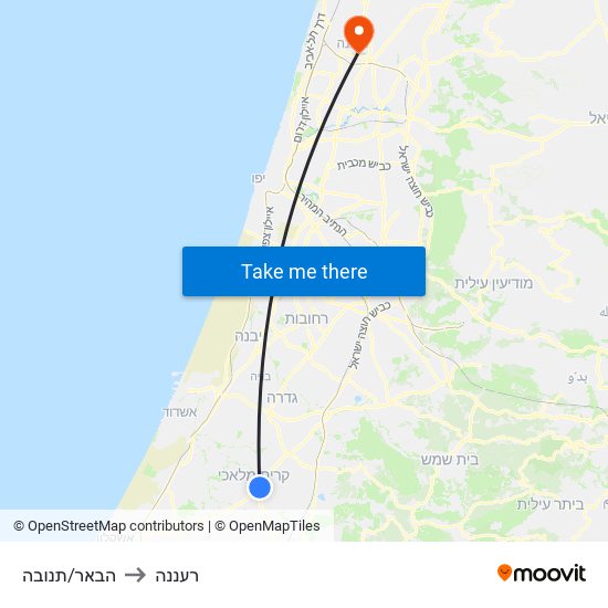 הבאר/תנובה to רעננה map