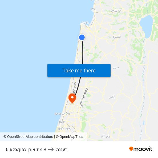 צומת אורן צפון/כלא 6 to רעננה map