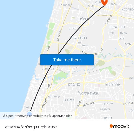 דרך שלמה/אבולעפיה to רעננה map