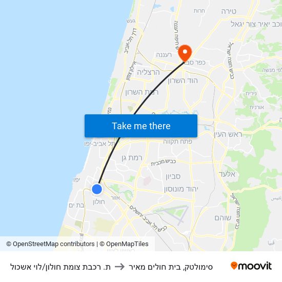 ת. רכבת צומת חולון/לוי אשכול to סימולטק, בית חולים מאיר map