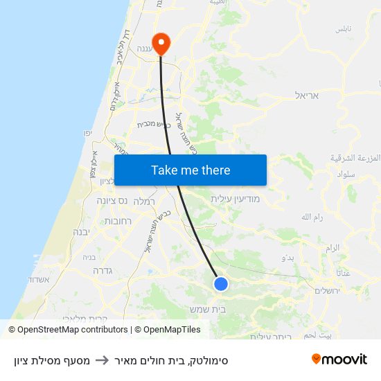 מסעף מסילת ציון to סימולטק, בית חולים מאיר map