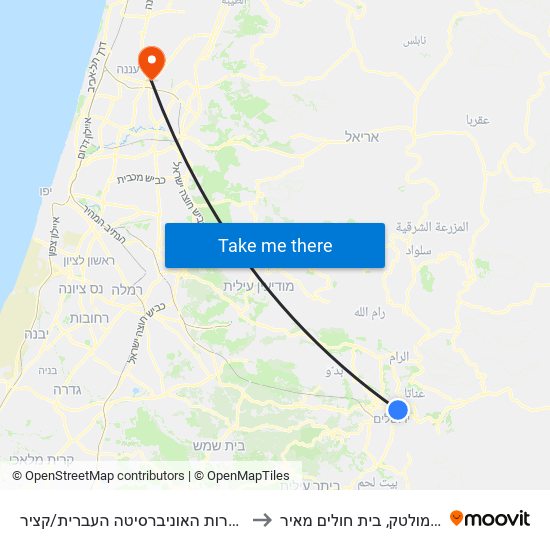 שדרות האוניברסיטה העברית/קציר to סימולטק, בית חולים מאיר map