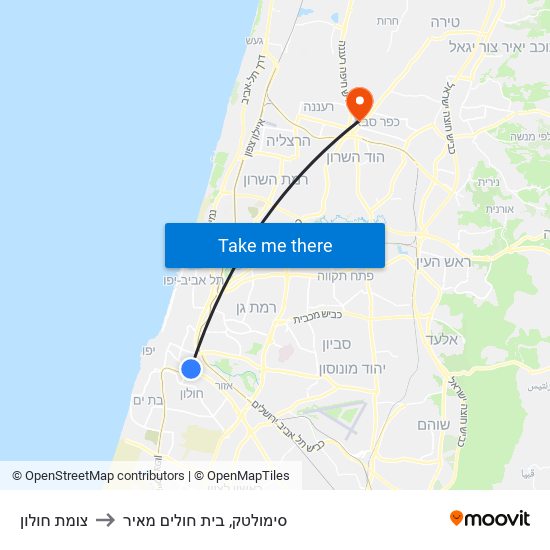 צומת חולון to סימולטק, בית חולים מאיר map