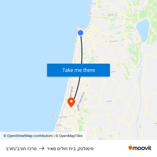 מרכז חורב/חורב to סימולטק, בית חולים מאיר map