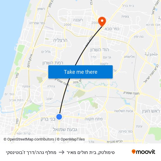 מחלף גהה/דרך ז'בוטינסקי to סימולטק, בית חולים מאיר map