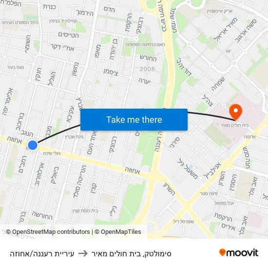 עיריית רעננה/אחוזה to סימולטק, בית חולים מאיר map
