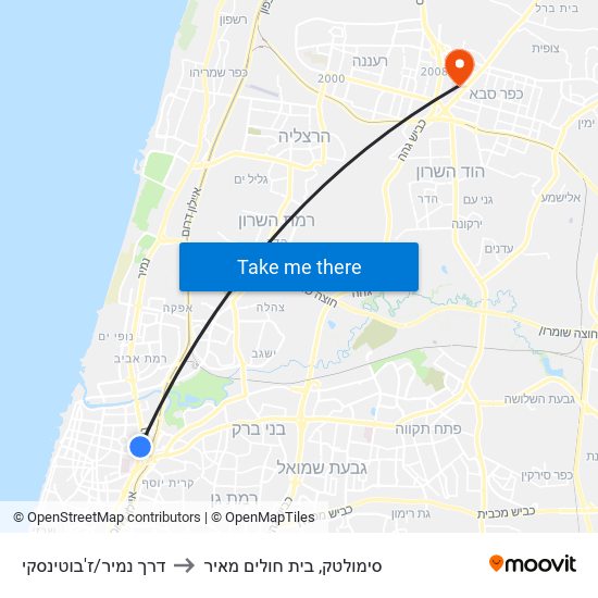 דרך נמיר/ז'בוטינסקי to סימולטק, בית חולים מאיר map