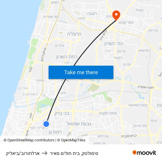 ארלוזורוב/ביאליק to סימולטק, בית חולים מאיר map