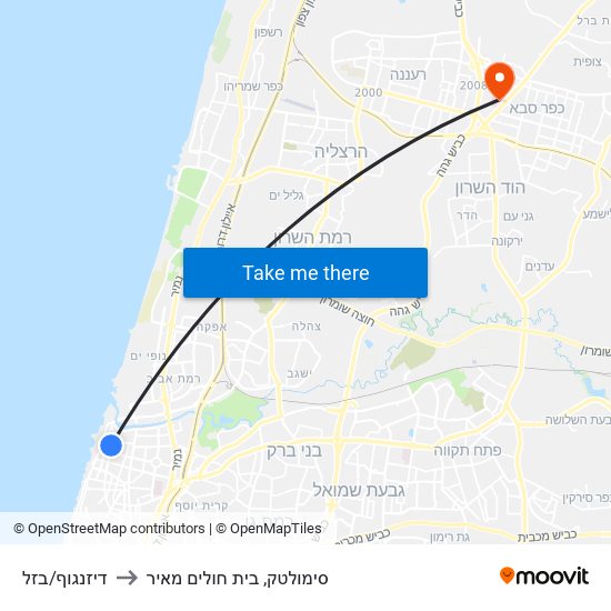 דיזנגוף/בזל to סימולטק, בית חולים מאיר map