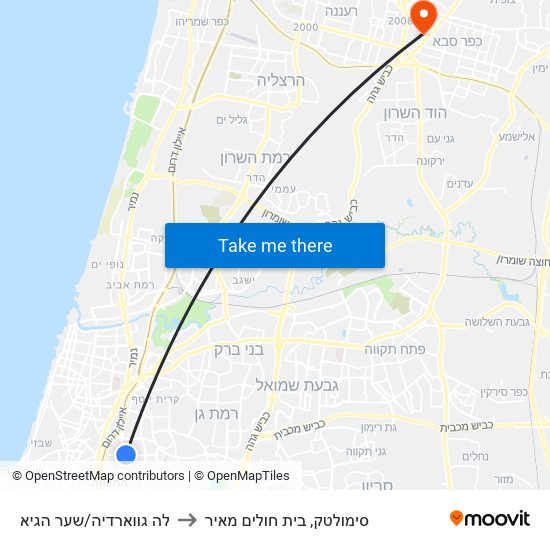 לה גווארדיה/שער הגיא to סימולטק, בית חולים מאיר map