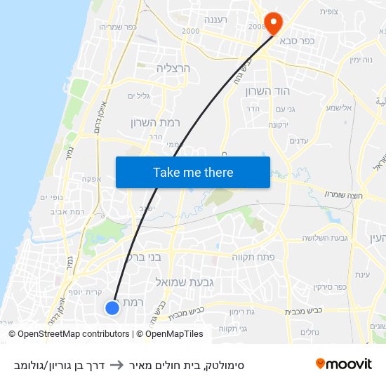 דרך בן גוריון/גולומב to סימולטק, בית חולים מאיר map