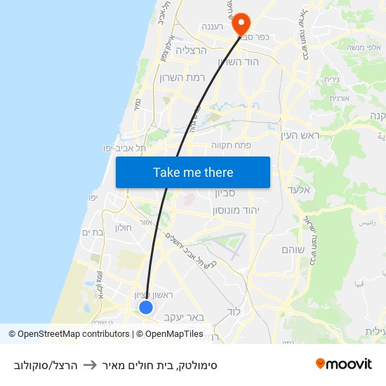 הרצל/סוקולוב to סימולטק, בית חולים מאיר map