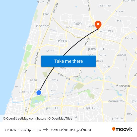 שד' רוקח/בכור שטרית to סימולטק, בית חולים מאיר map