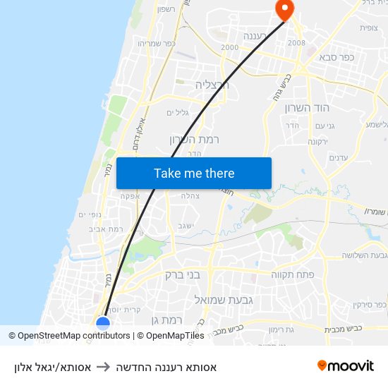 אסותא/יגאל אלון to אסותא רעננה החדשה map