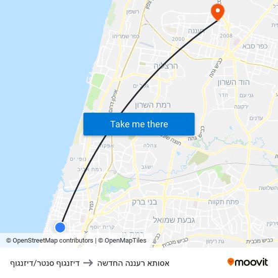 דיזנגוף סנטר/דיזנגוף to אסותא רעננה החדשה map