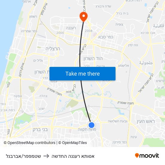 שטמפפר/אברבנל to אסותא רעננה החדשה map