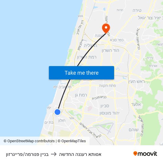 בניין פנורמה/פרייגרזון to אסותא רעננה החדשה map