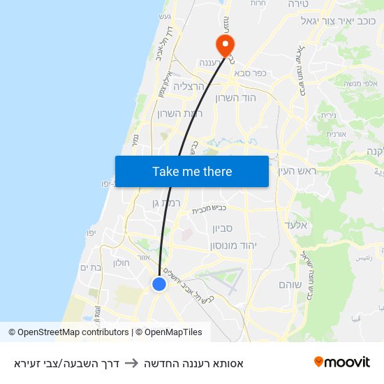 דרך השבעה/צבי זעירא to אסותא רעננה החדשה map