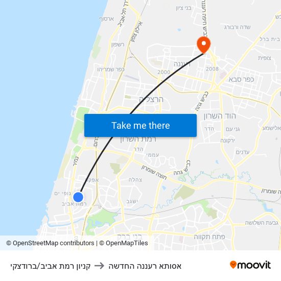 קניון רמת אביב/ברודצקי to אסותא רעננה החדשה map