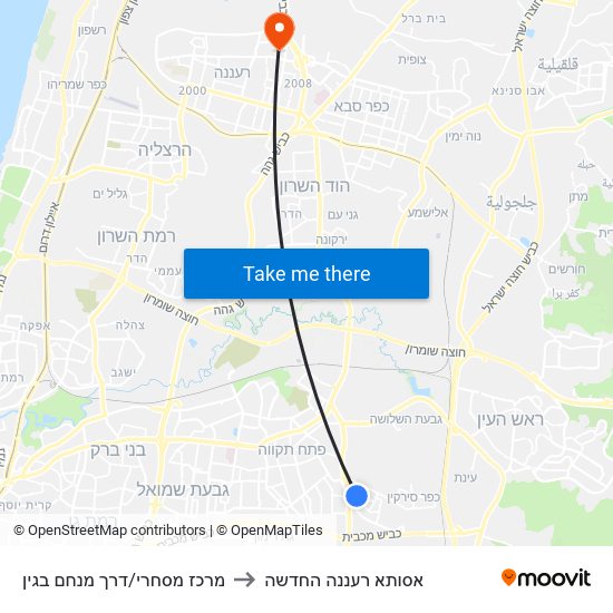 מרכז מסחרי/דרך מנחם בגין to אסותא רעננה החדשה map