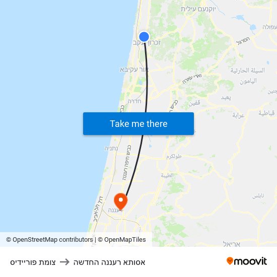 צומת פוריידיס to אסותא רעננה החדשה map