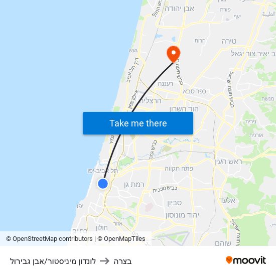 לונדון מיניסטור/אבן גבירול to בצרה map