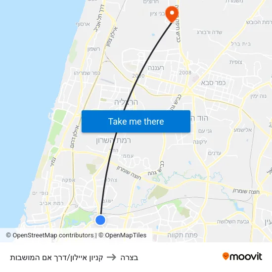 קניון איילון/דרך אם המושבות to בצרה map