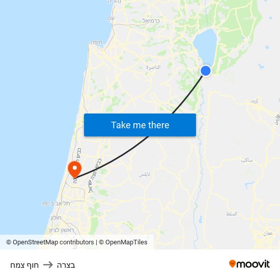 חוף צמח to בצרה map