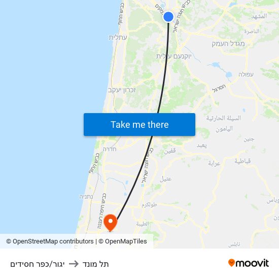 יגור/כפר חסידים to תל מונד map