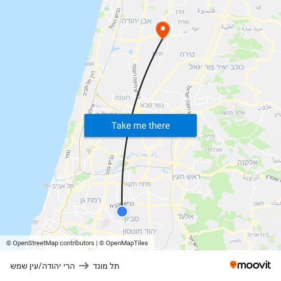 הרי יהודה/עין שמש to תל מונד map