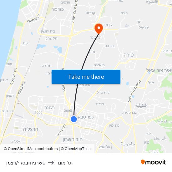 טשרניחובסקי/ויצמן to תל מונד map