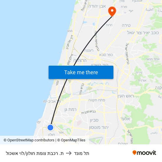 ת. רכבת צומת חולון/לוי אשכול to תל מונד map