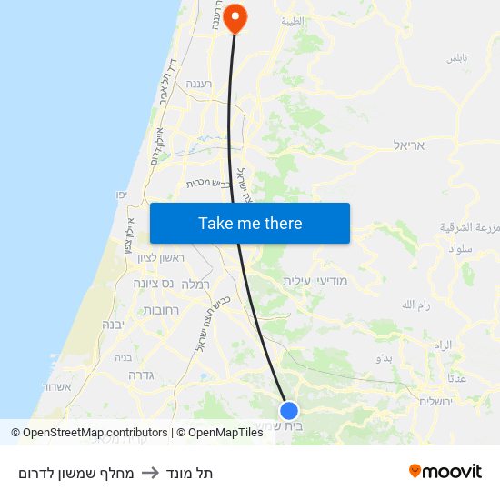 מחלף שמשון לדרום to תל מונד map