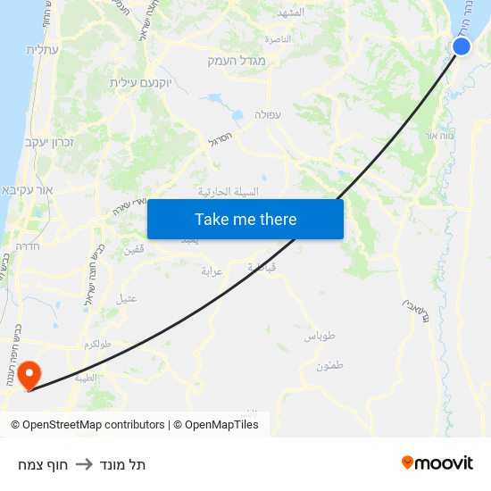 חוף צמח to תל מונד map