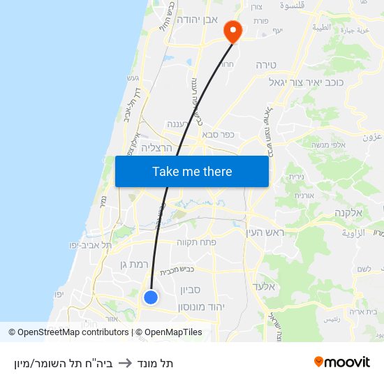 ביה''ח תל השומר/מיון to תל מונד map