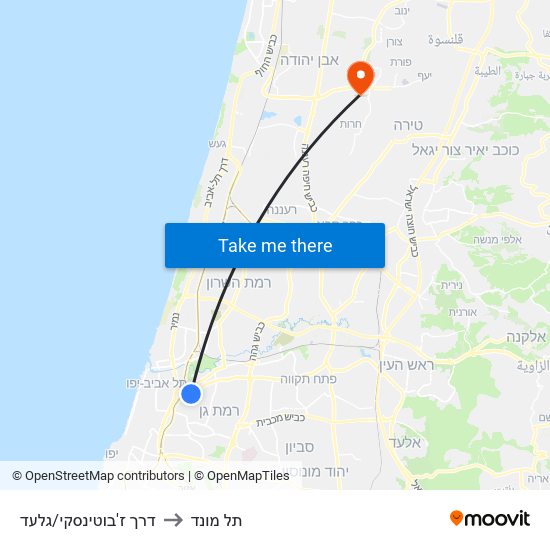 דרך ז'בוטינסקי/גלעד to תל מונד map