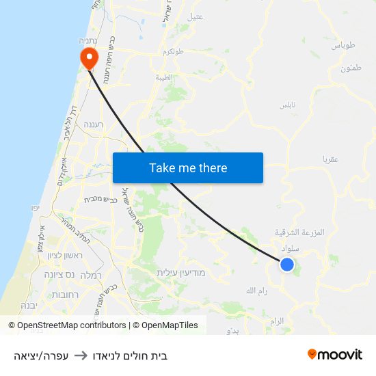 עפרה/יציאה to בית חולים לניאדו map