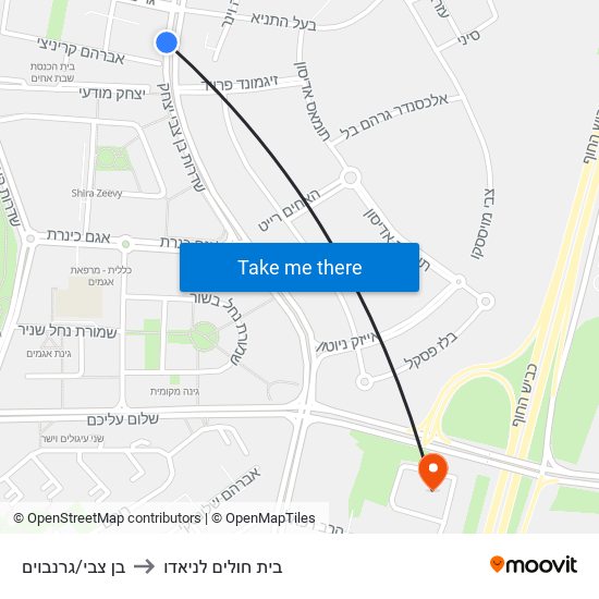 בן צבי/גרנבוים to בית חולים לניאדו map