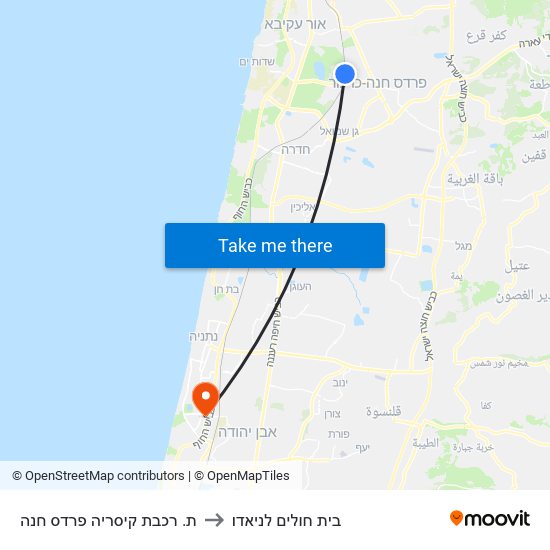 ת. רכבת קיסריה פרדס חנה to בית חולים לניאדו map
