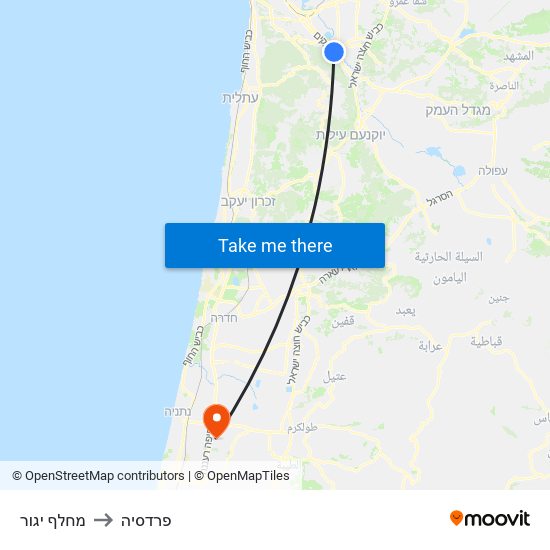 מחלף יגור to פרדסיה map