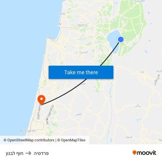 חוף לבנון to פרדסיה map