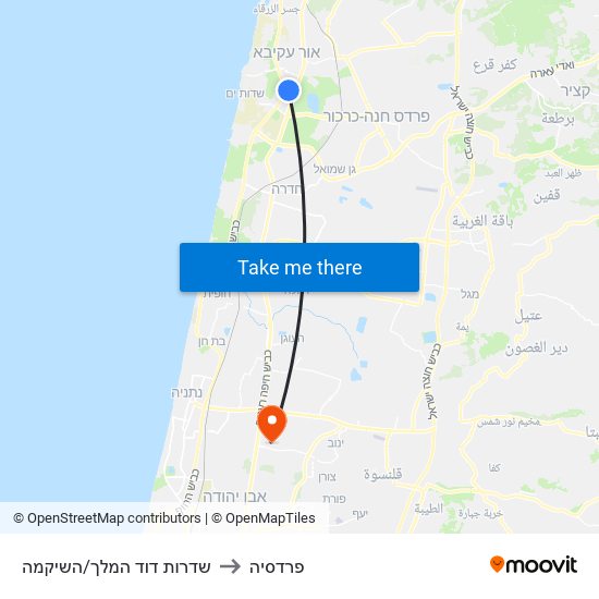 שדרות דוד המלך/השיקמה to פרדסיה map