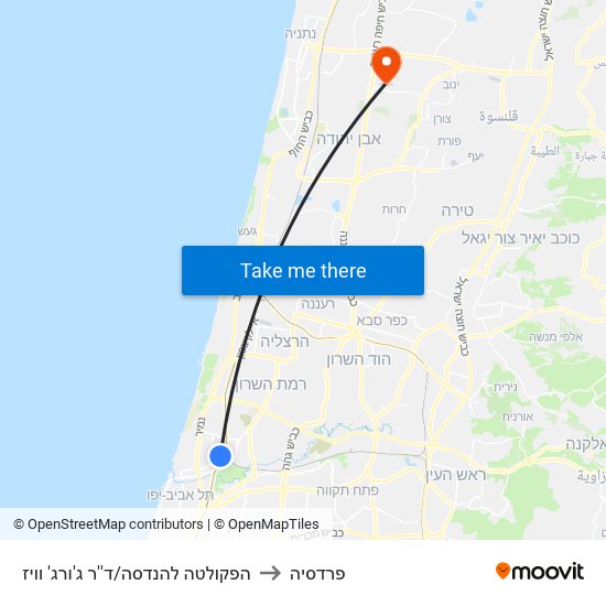 הפקולטה להנדסה/ד''ר ג'ורג' וויז to פרדסיה map