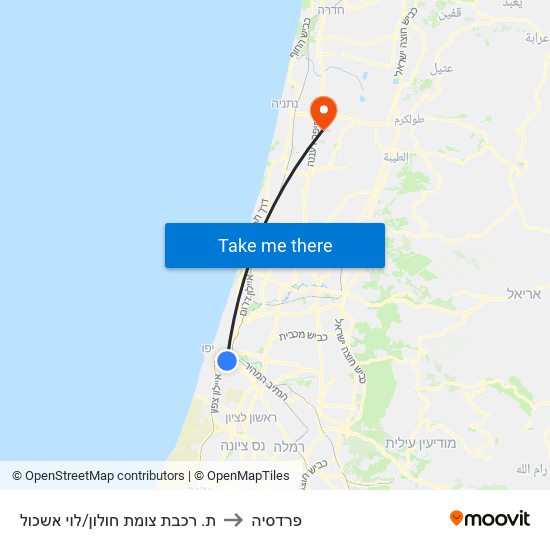 ת. רכבת צומת חולון/לוי אשכול to פרדסיה map