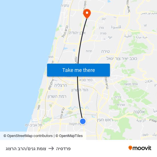 צומת גנים/הרב הרצוג to פרדסיה map