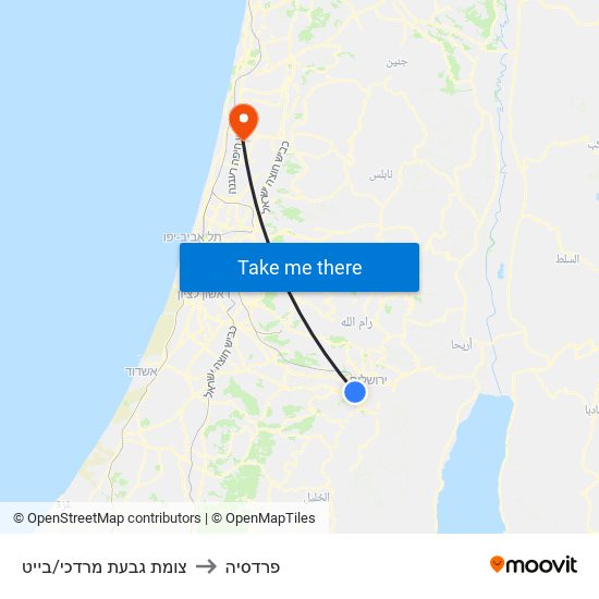 צומת גבעת מרדכי/בייט to פרדסיה map