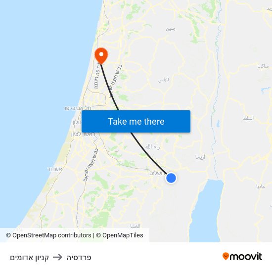 קניון אדומים to פרדסיה map